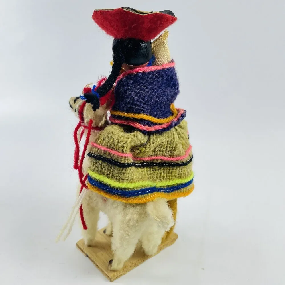 VTG Handmade Peruvian Woman Folk Art Doll w/Baby & Llama 6.5 in Souvenir